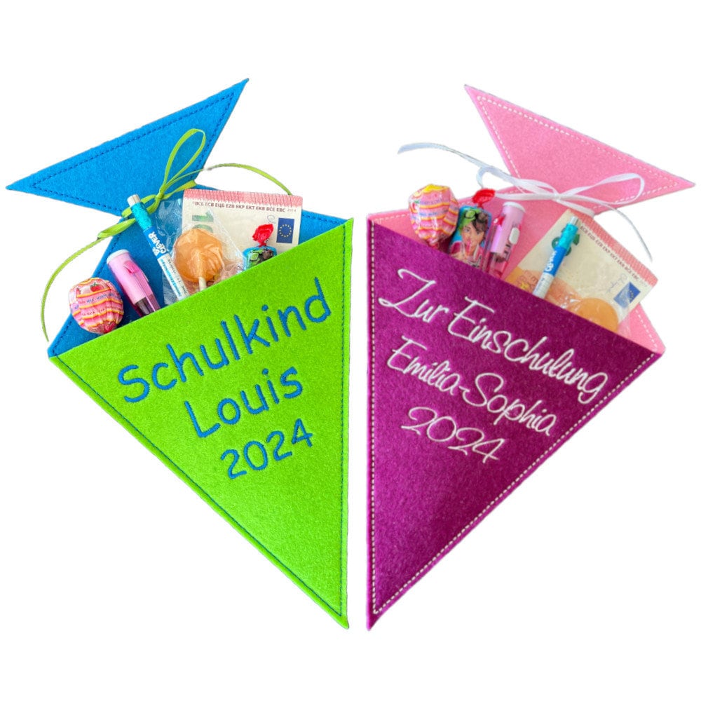 Schultüte (Größe: 30 x 18 cm) aus Filz individuell bestickt ideal als kleines Geschenk zur Einschulung.