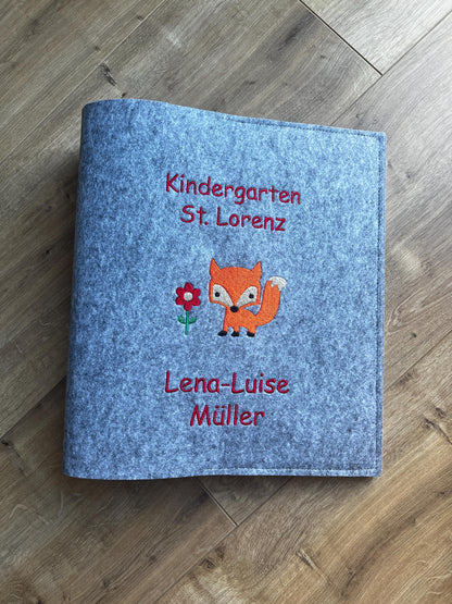 Kindergarten Erinnerungsordner | A4 hochwertig bestickt | viele Motive| personalisiert | Sammelmappe| Portfolio | Jungs und Mädchen