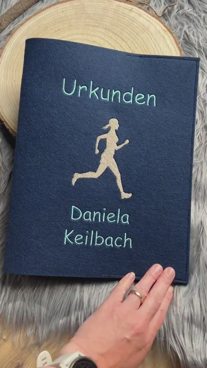 Urkundenmappe A4 | hochwertig bestickt | Läufer| Läuferin| personalisiert | Joggen | Urkunde| Aufbewahrung | Auszeichnung | Sportler | Sport