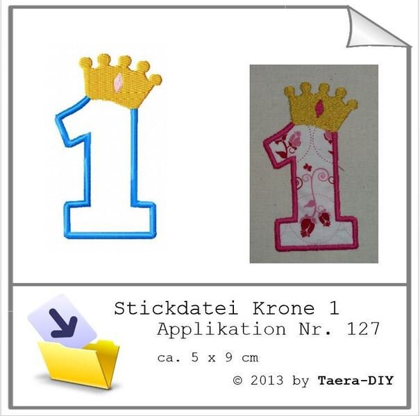 Stickdatei Krone 1 Nr. 127 Eins Geburtstag Zahl