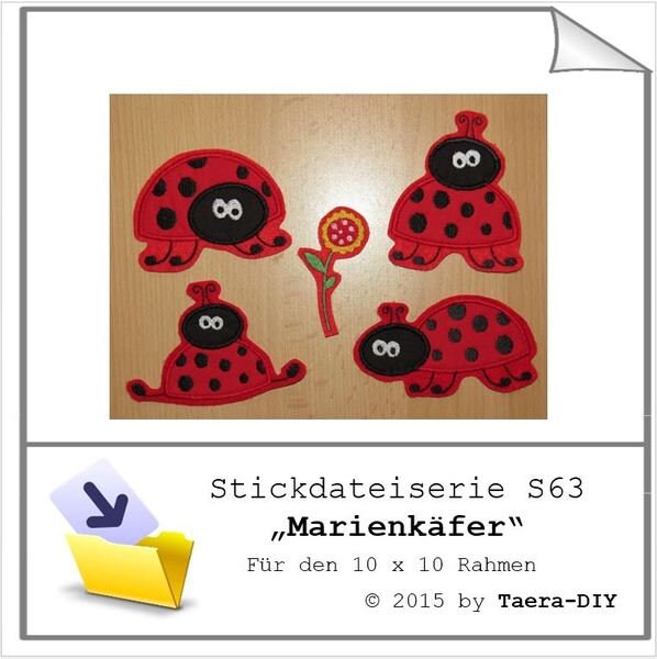 Stickdatei Marienkäfer S63 Bug Blume Käfer Insekten Applikation