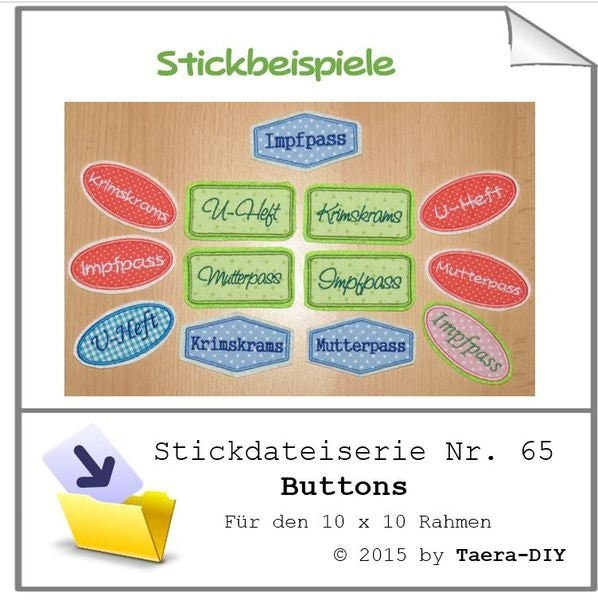 Stickdatei Serie Buttons Nr. 65 Impfpass Untersuchungsheft Mutterpasshülle