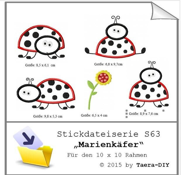 Stickdatei Marienkäfer S63 Bug Blume Käfer Insekten Applikation