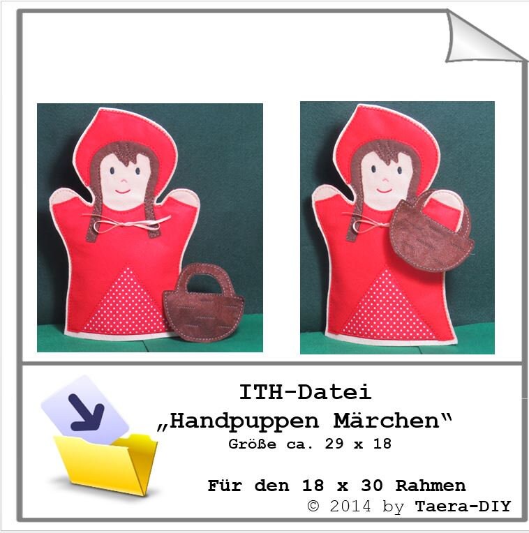 ITH - Datei In the Hoop Handpuppen Märchen für 18x30 cm Rahmen Stickdatei Rotkäppchen