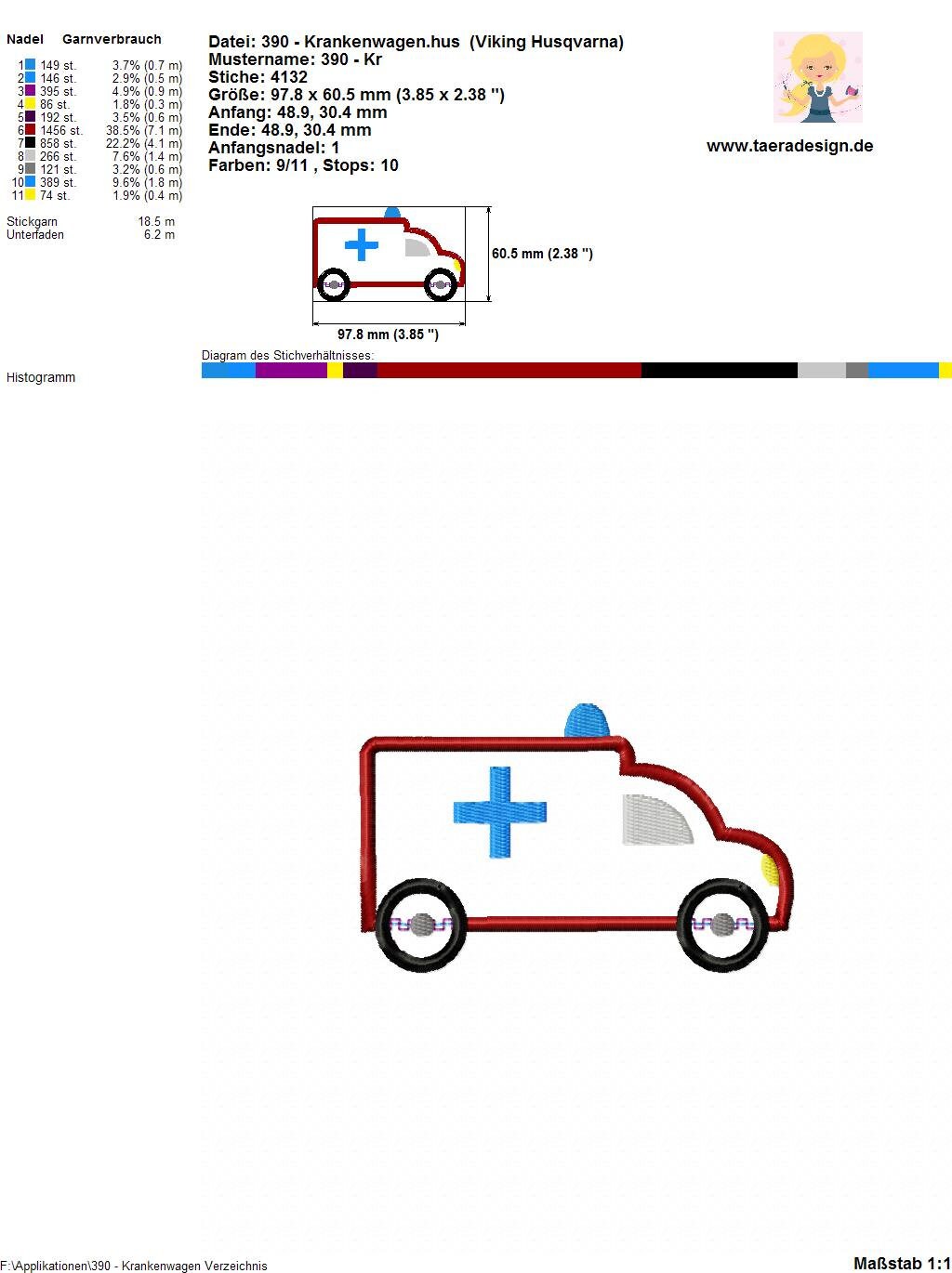 Stickdatei Krankenwagen Nr. 387