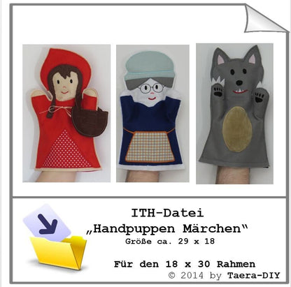 ITH - Datei In the Hoop Handpuppen Märchen für 18x30 cm Rahmen Stickdatei Rotkäppchen