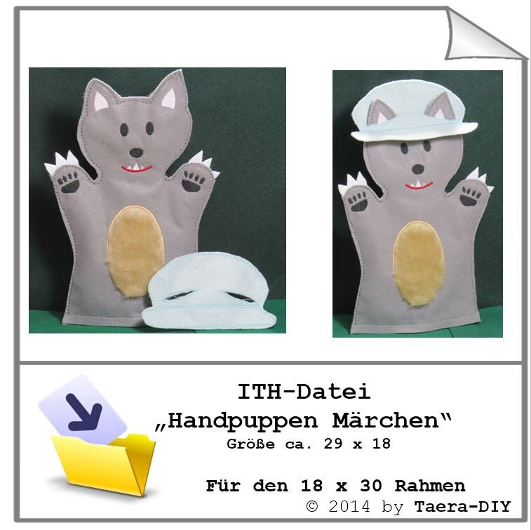 ITH - Datei In the Hoop Handpuppen Märchen für 18x30 cm Rahmen Stickdatei Rotkäppchen